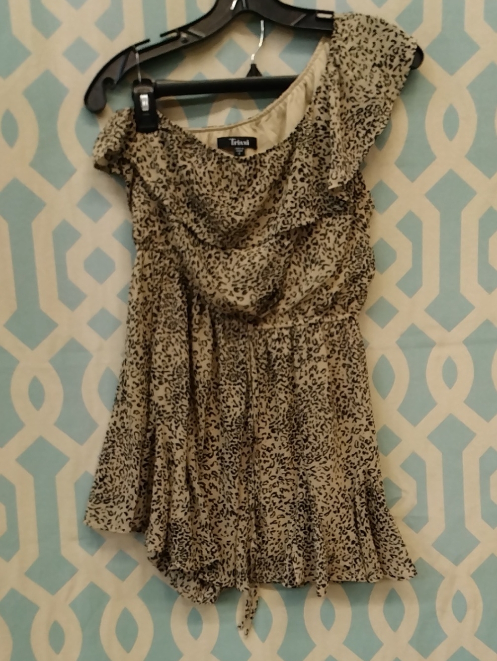 Trixxi Beige and Black Leopard Ruffle Dress for Girls